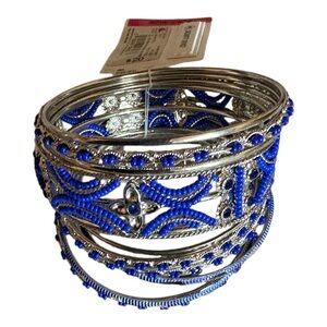 Kohl’s Blue and Silver Beaded Bangles One Size NWT
